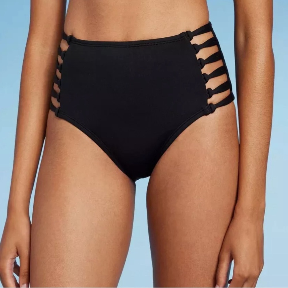 Shade & Shore Women's Knot Side High Waist Bikini Bottom Black Size Small 4-6